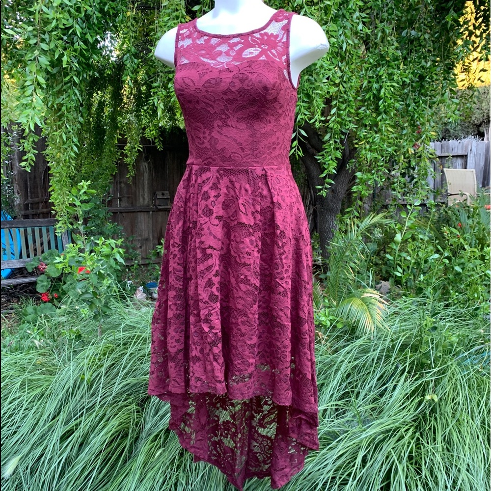MUADRESS Burgundy Lace Hi Lo Party Dress Sz XS